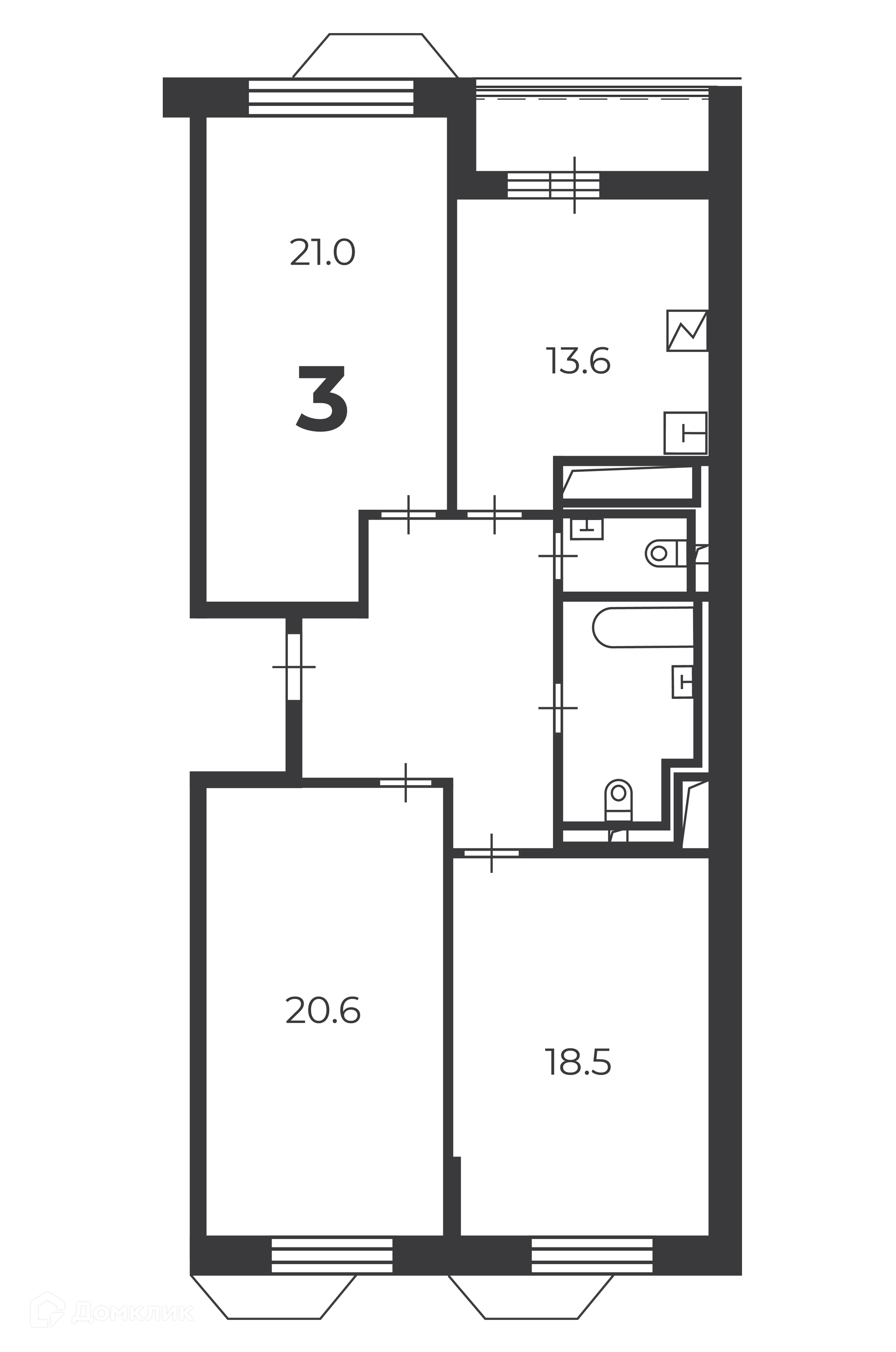 Планировка 3-комн. в ЖК «Чоботовская, 2А (Московские кварталы)»