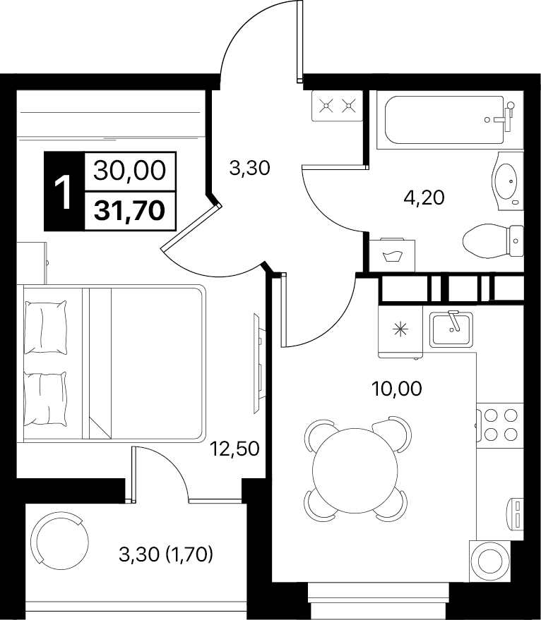 Планировка 1-комн. в ЖК «Эстет»