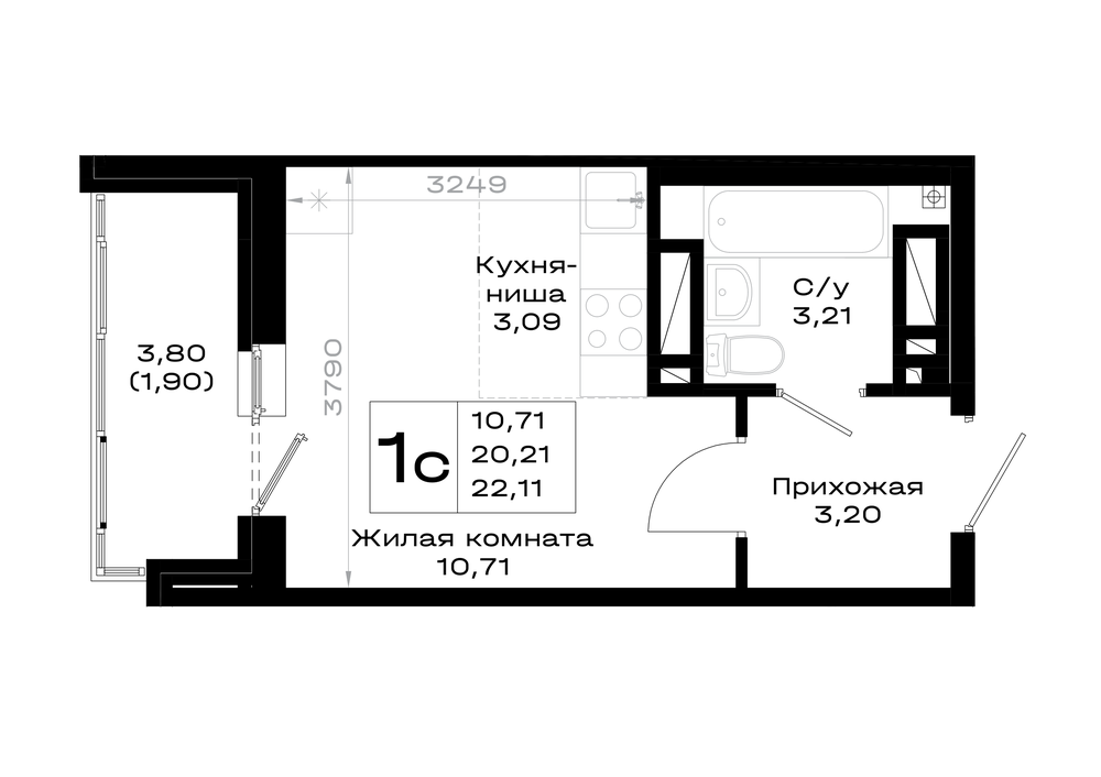 Планировка Студия в ЖК «Октябрь Парк»