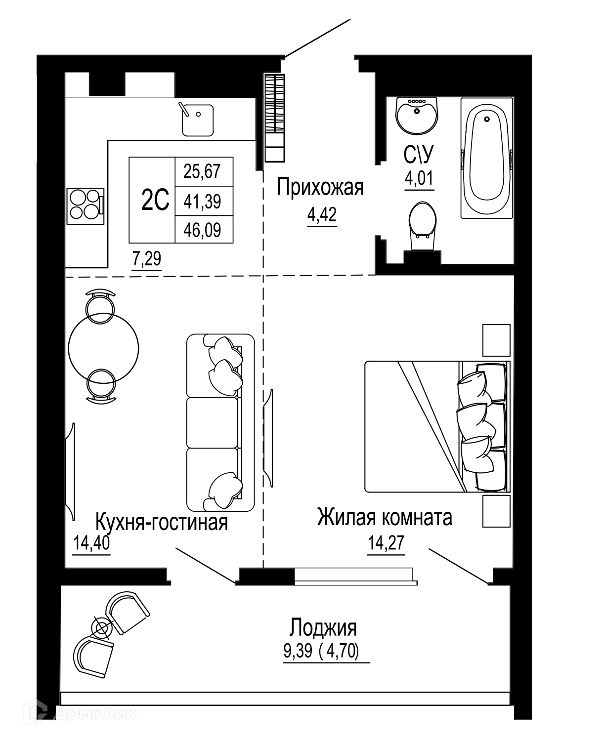 Планировка 2-комн. в ЖК «Донская слобода»
