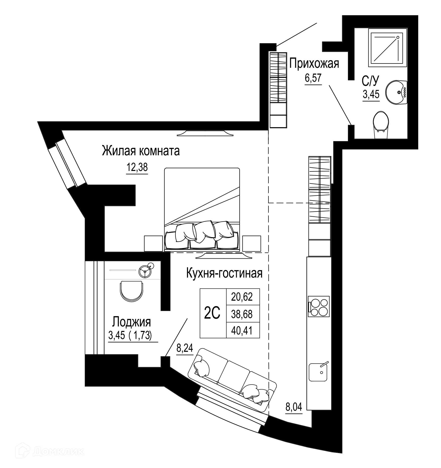 Планировка 2-комн. в ЖК «Донская слобода»