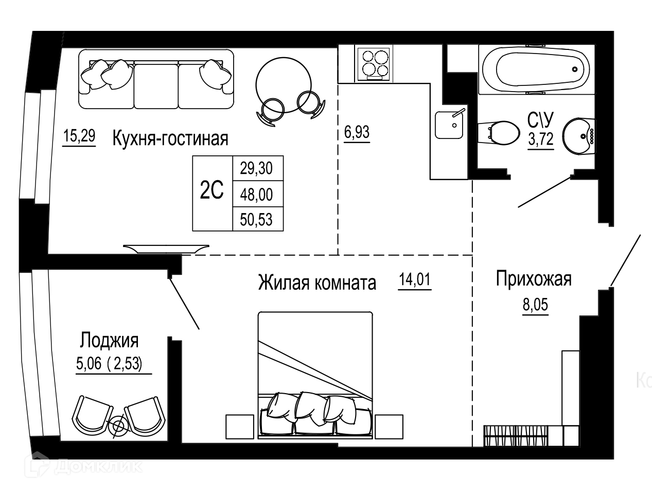 Планировка 2-комн. в ЖК «Донская слобода»