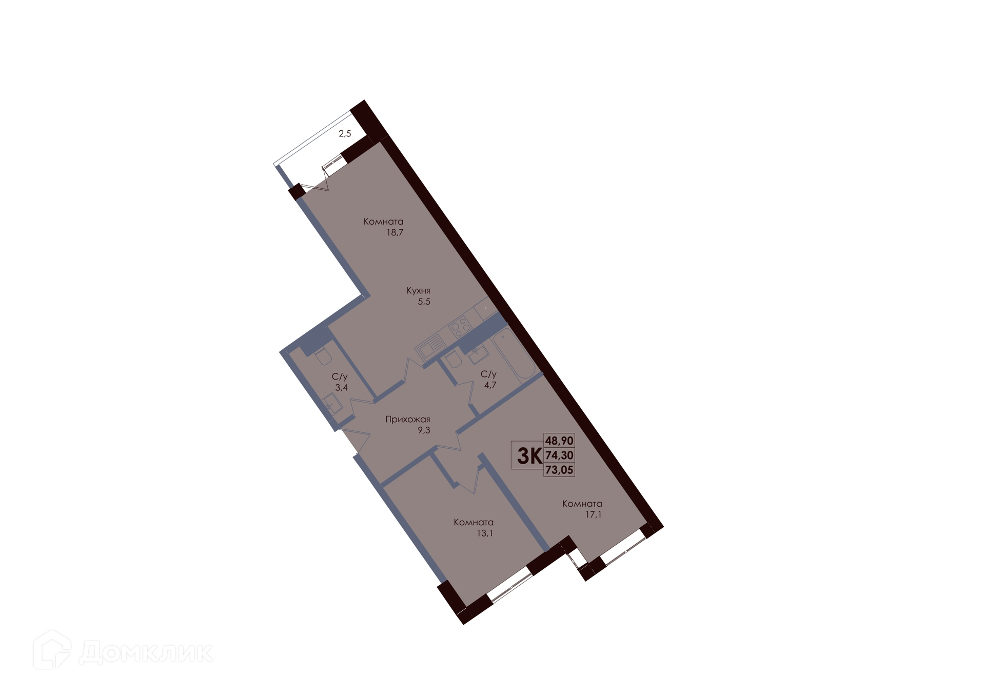 Планировка 3-комн. в ЖК «ACADEMIA»
