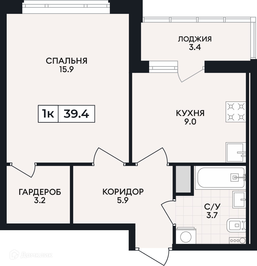 Планировка 1-комн. в ЖК «по проспекту Ленина»