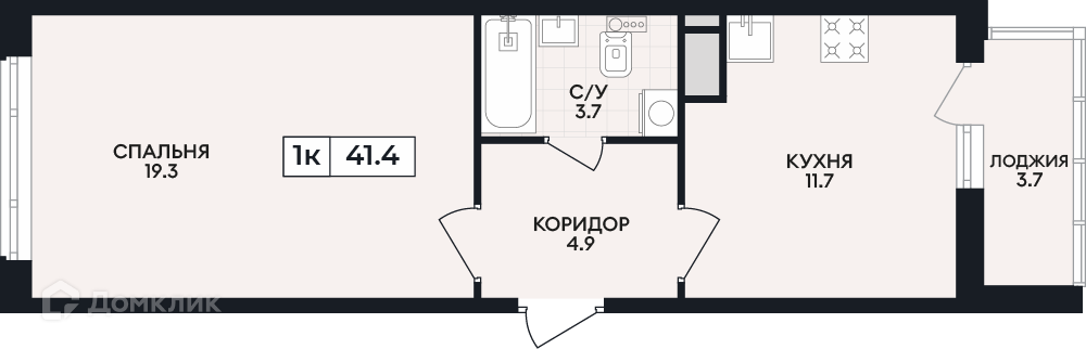 Планировка 1-комн. в ЖК «по проспекту Ленина»