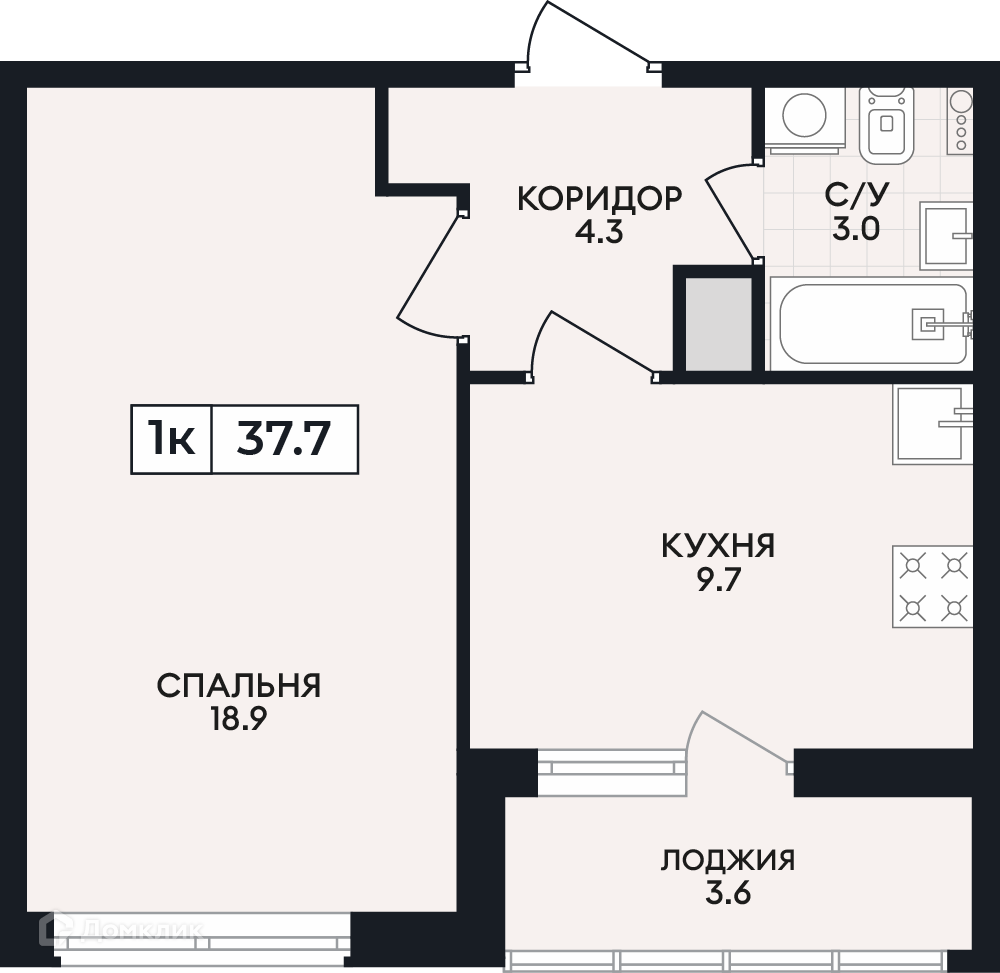 Планировка 1-комн. в ЖК «по проспекту Ленина»