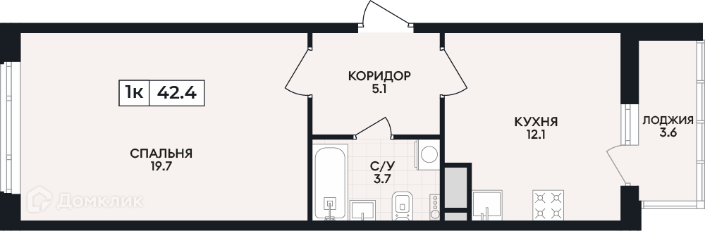 Планировка 1-комн. в ЖК «по проспекту Ленина»