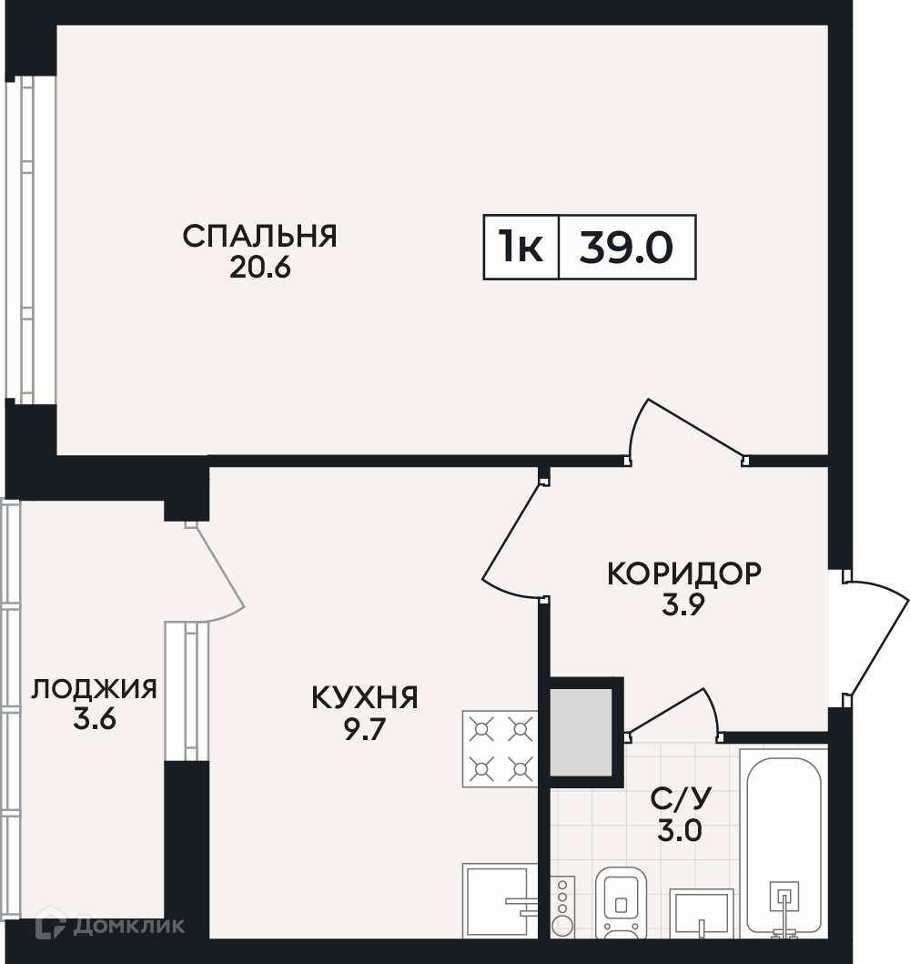 Планировка 1-комн. в ЖК «по проспекту Ленина»
