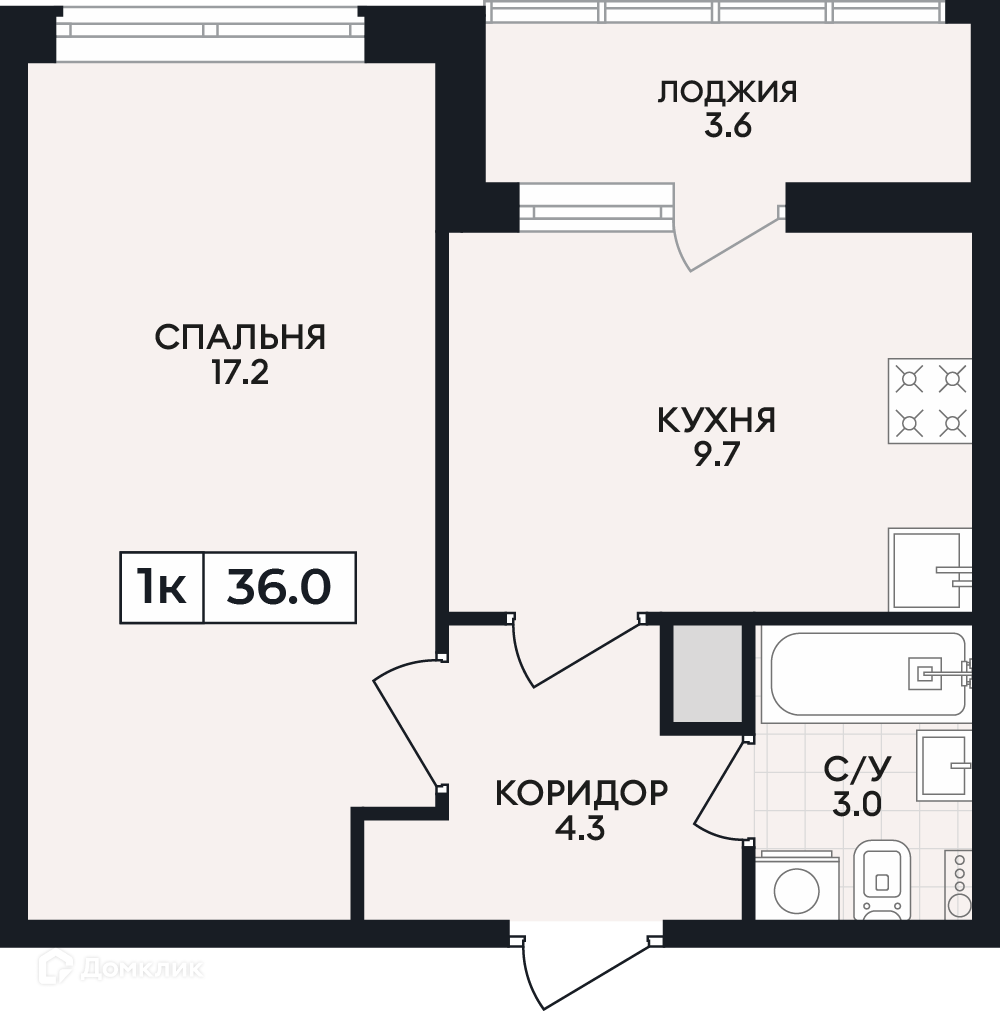 Планировка 1-комн. в ЖК «по проспекту Ленина»