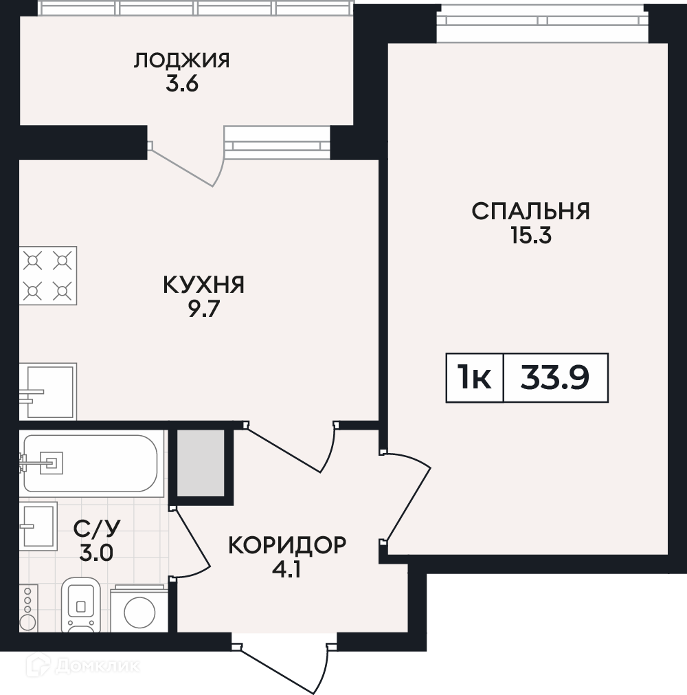 Планировка 1-комн. в ЖК «по проспекту Ленина»