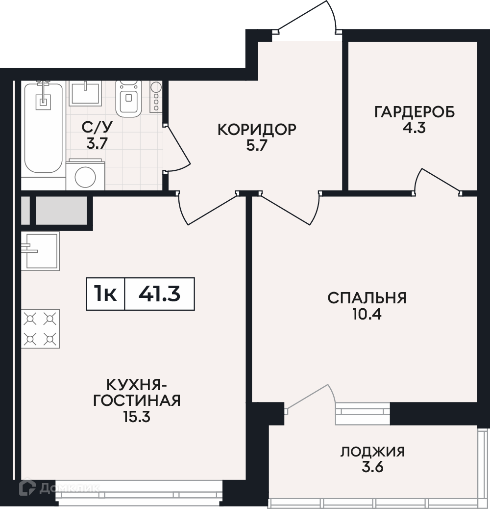Планировка 1-комн. в ЖК «по проспекту Ленина»