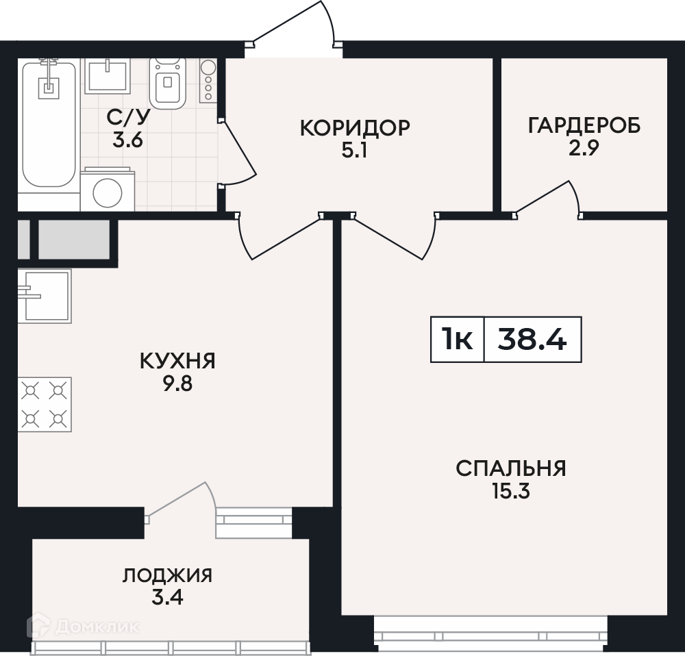 Планировка 1-комн. в ЖК «по проспекту Ленина»