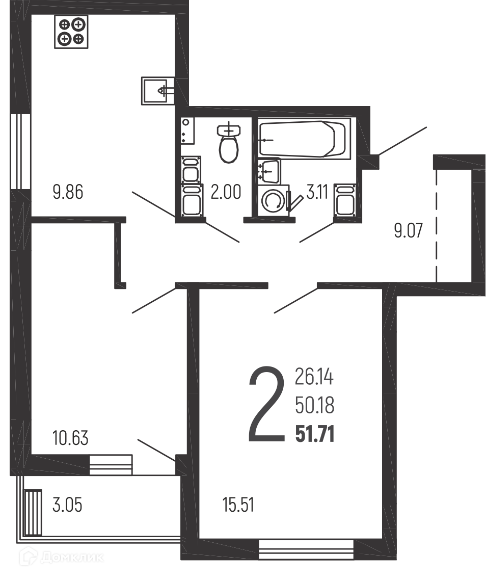 Планировка 2-комн. в ЖК «Нахимовский»