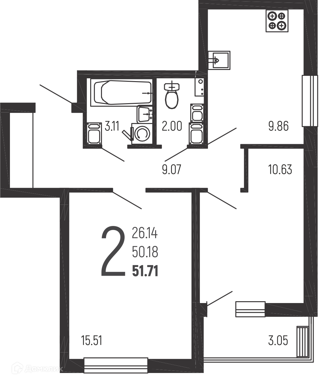 Планировка 2-комн. в ЖК «Нахимовский»