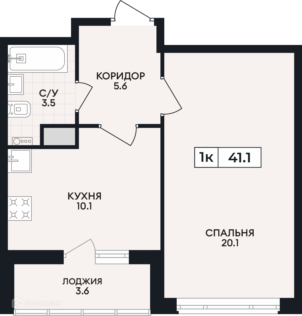 Планировка 1-комн. в ЖК «по проспекту Ленина»