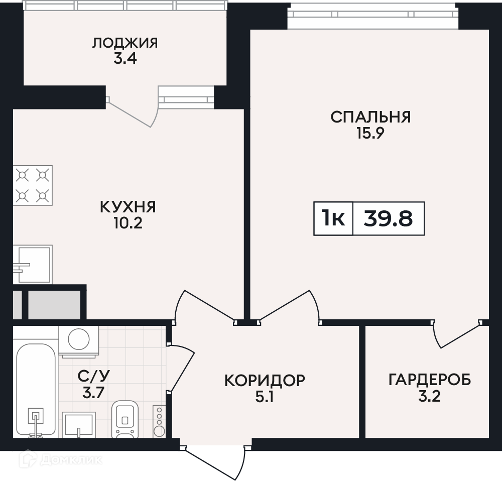 Планировка 1-комн. в ЖК «по проспекту Ленина»