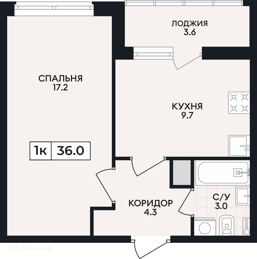 Планировка 1-комн. в ЖК «по проспекту Ленина»