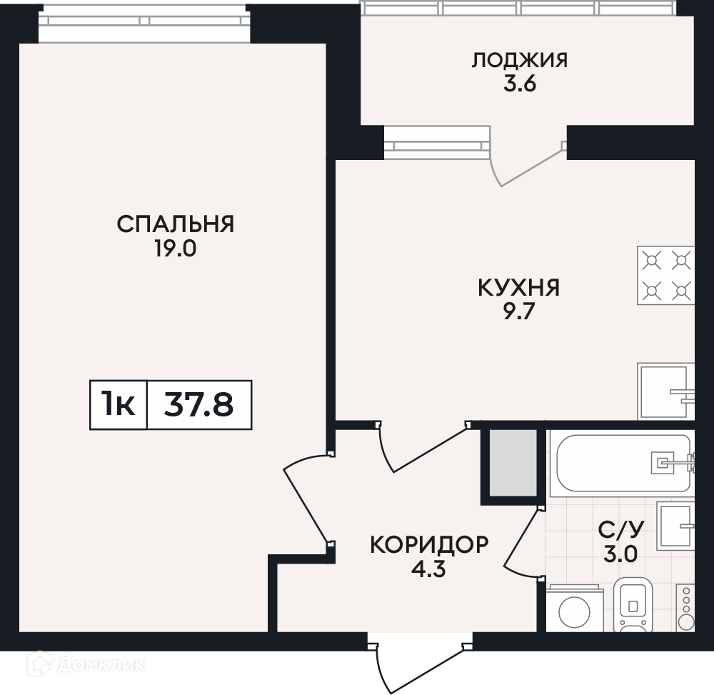 Планировка 1-комн. в ЖК «по проспекту Ленина»