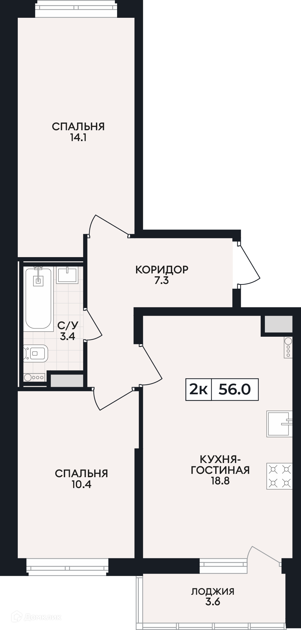 Планировка 2-комн. в ЖК «по проспекту Ленина»