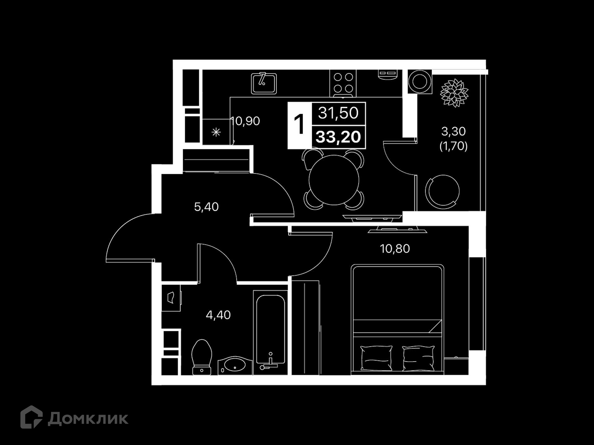 Планировка 1-комн. в ЖК «Эстет»