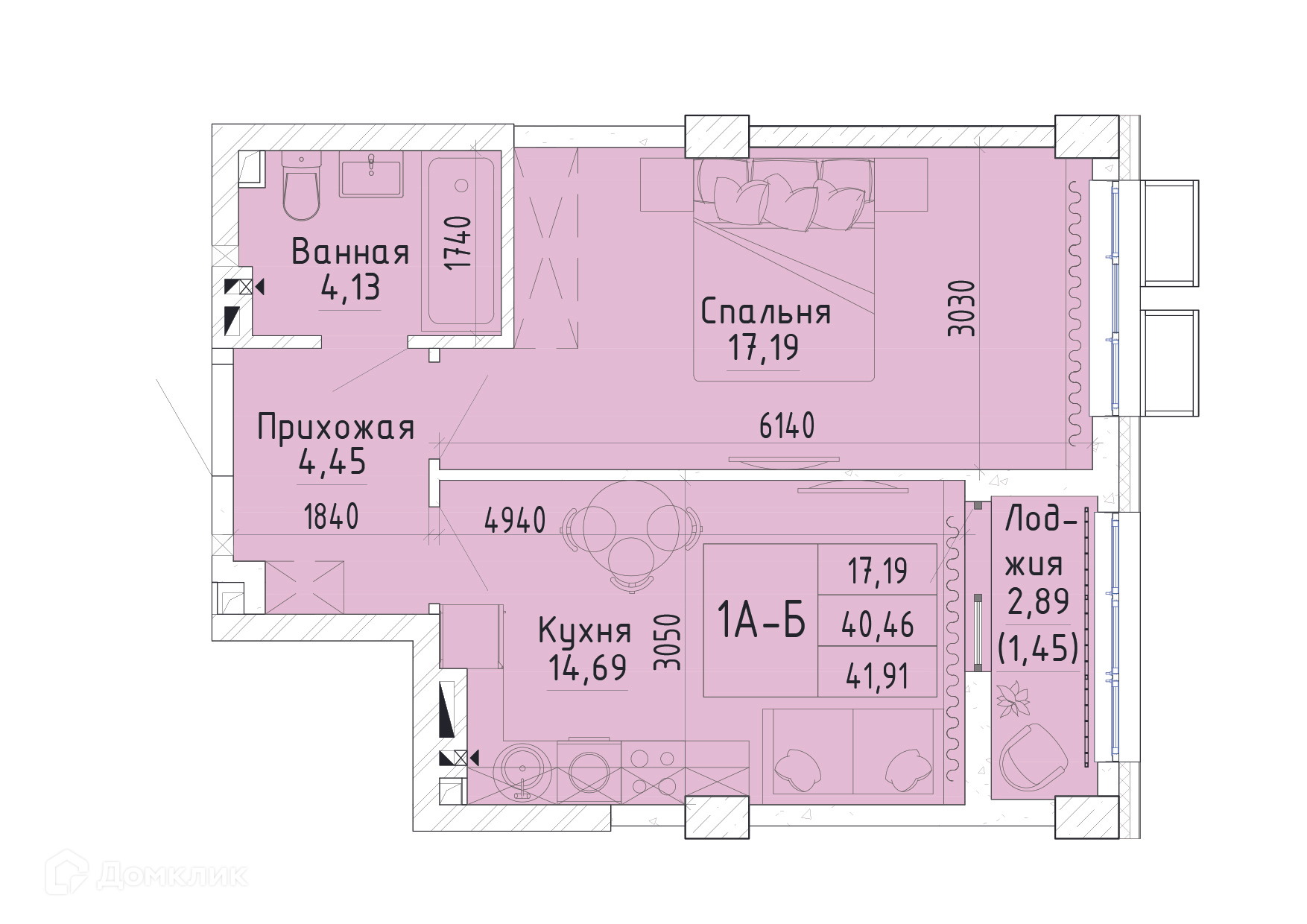 Планировка 1-комн. в ЖК «Орион»