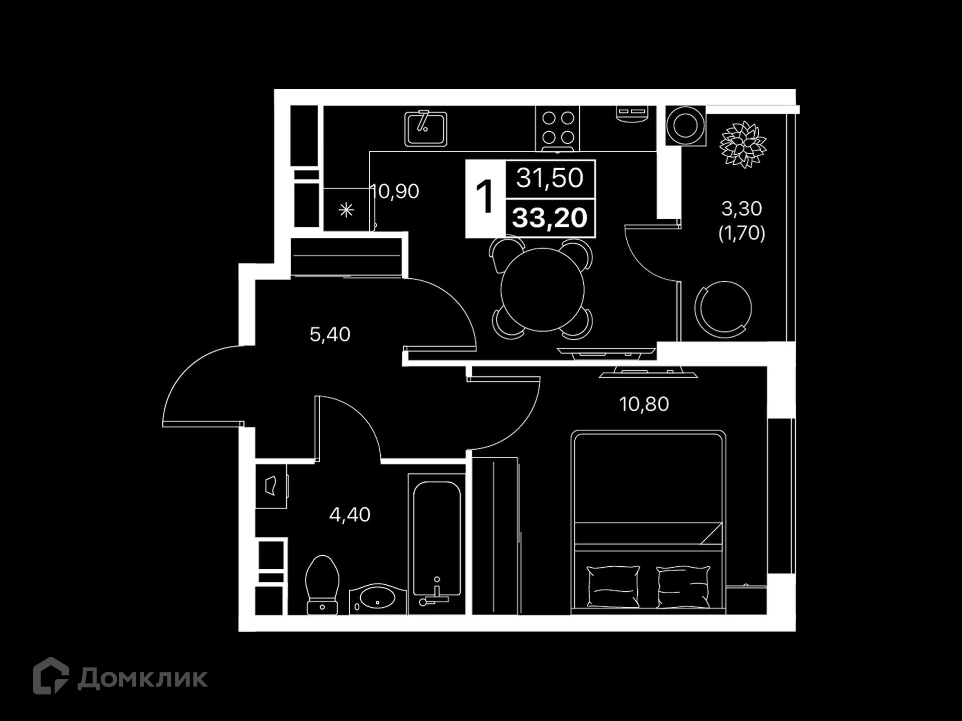 Планировка 1-комн. в ЖК «Эстет»