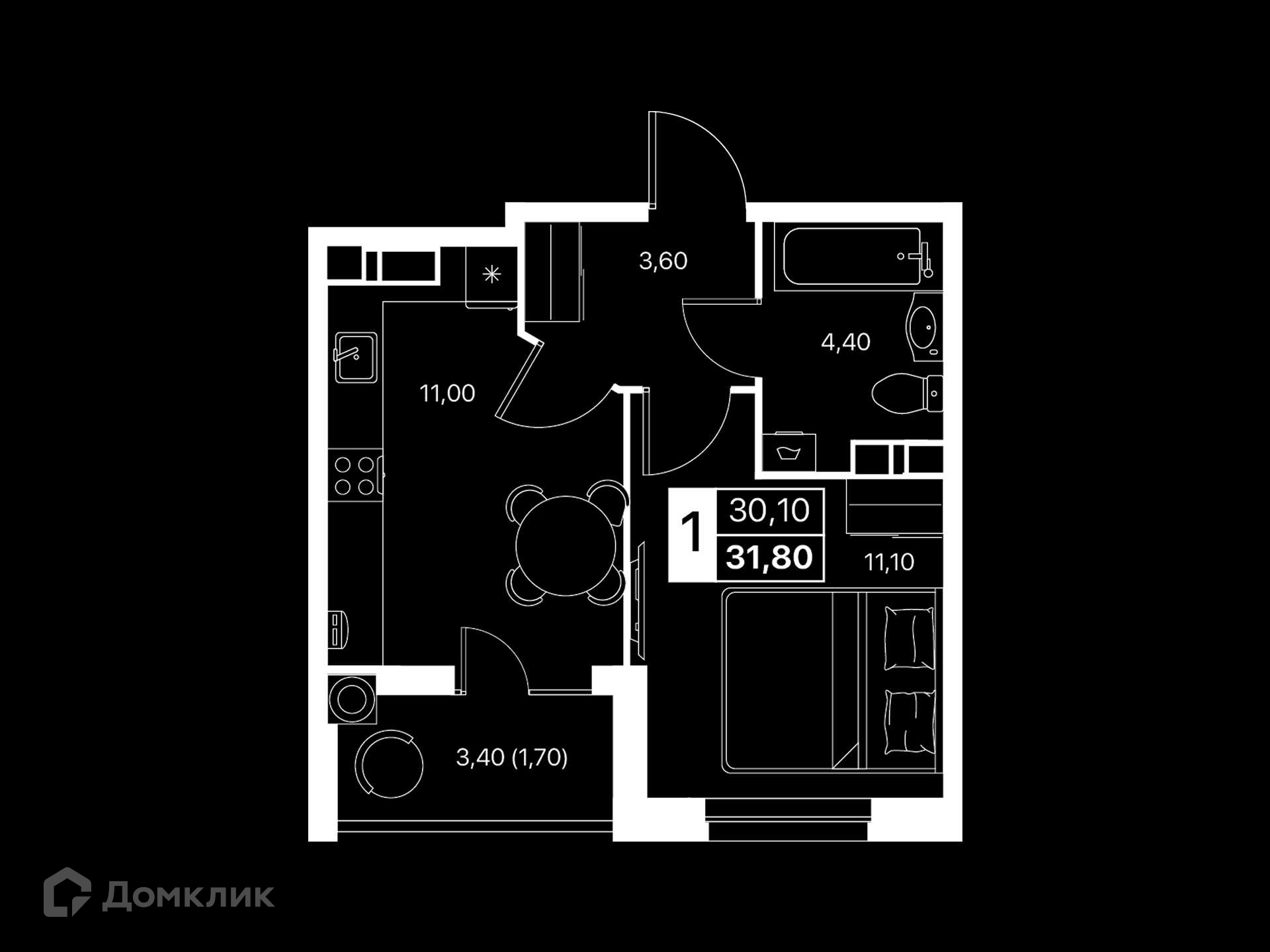 Планировка 1-комн. в ЖК «Эстет»
