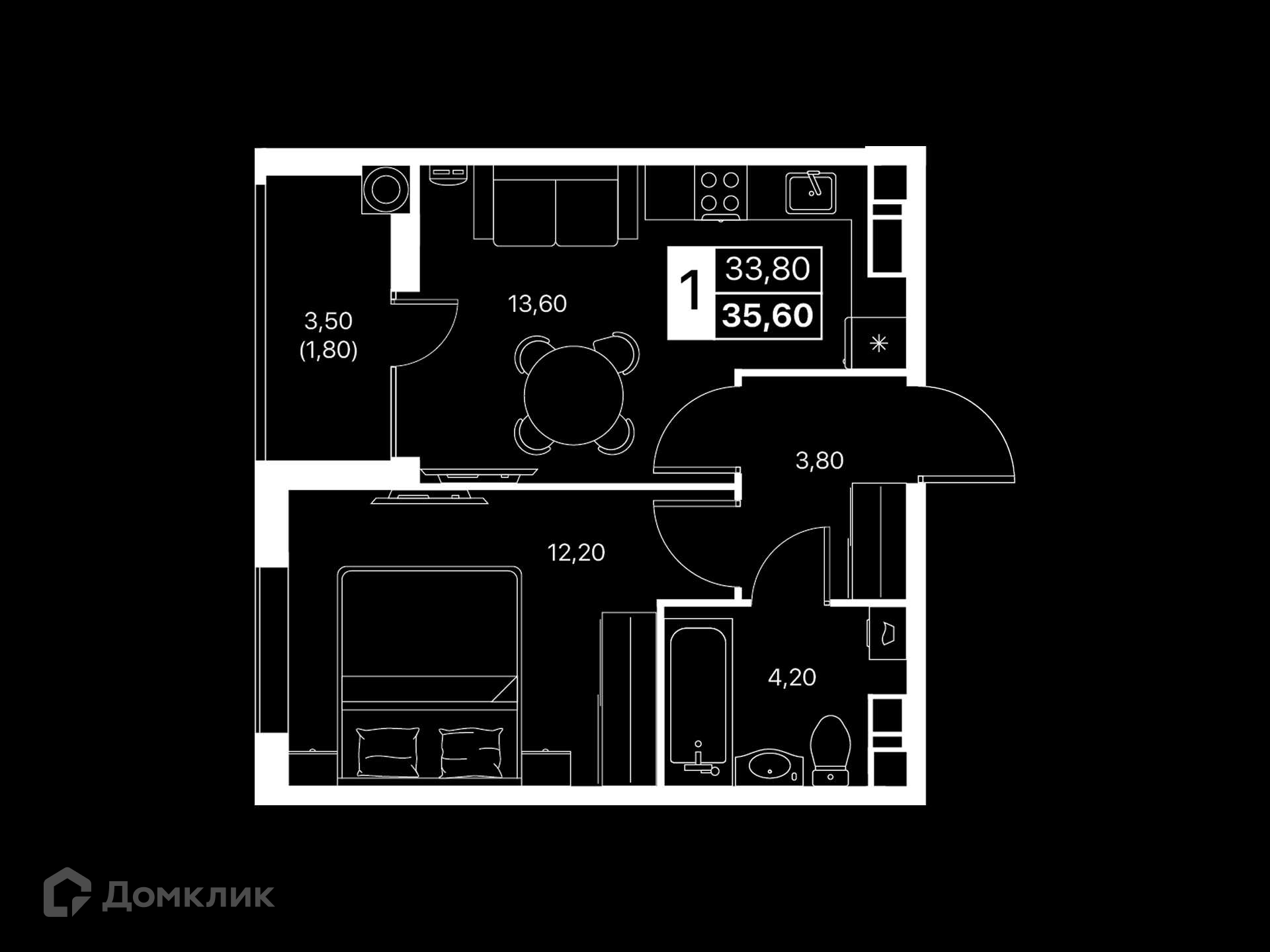 Планировка 1-комн. в ЖК «Эстет»