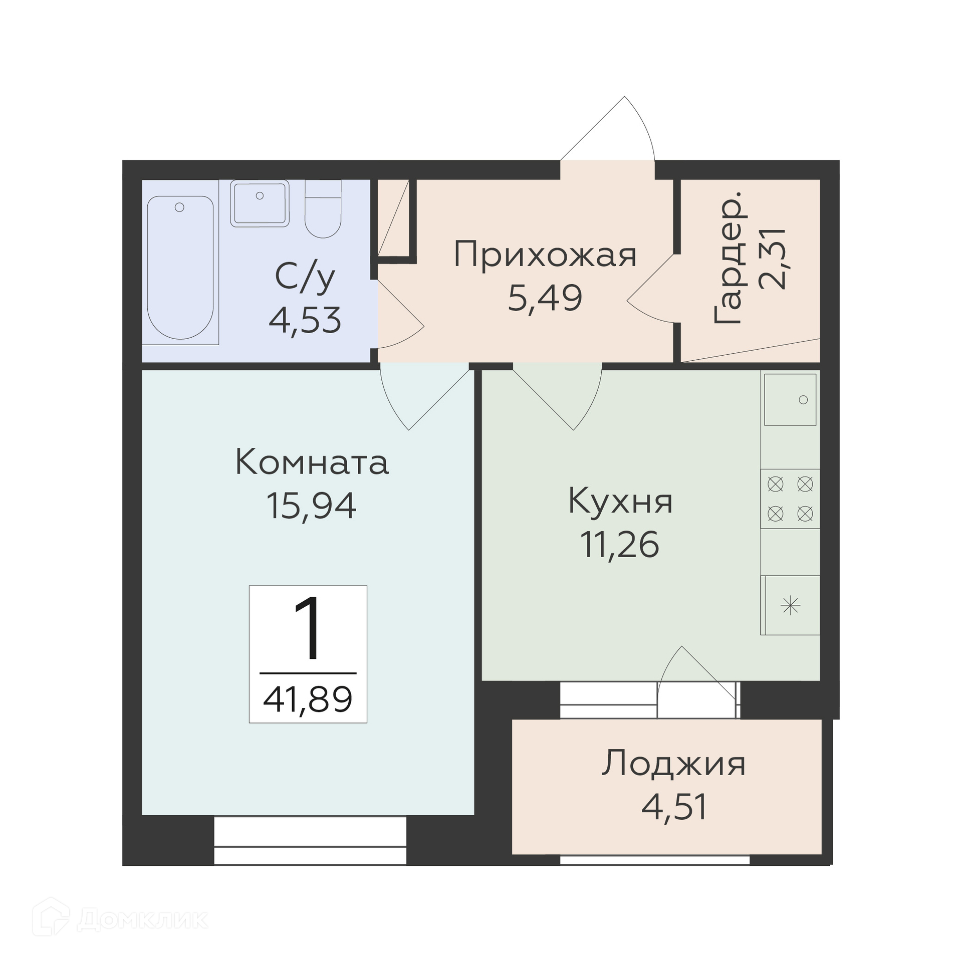 Планировка 1-комн. в ЖК «Суворов-сити 2»