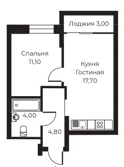 Планировка 1-комн. в ЖК «Пломбир»