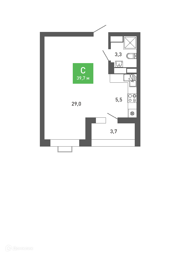 Планировка Студия в ЖК «Ключи-club»