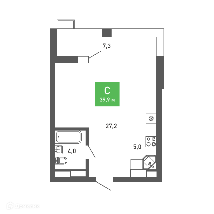 Планировка Студия в ЖК «Ключи-club»