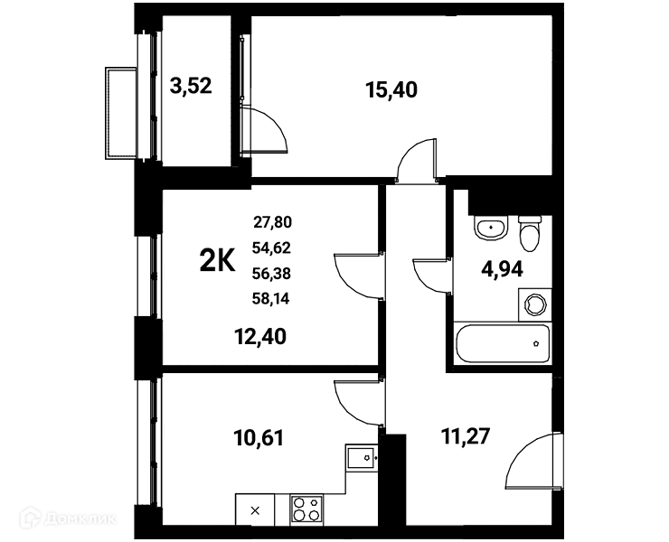 Планировка 2-комн. в ЖК «Z-town»