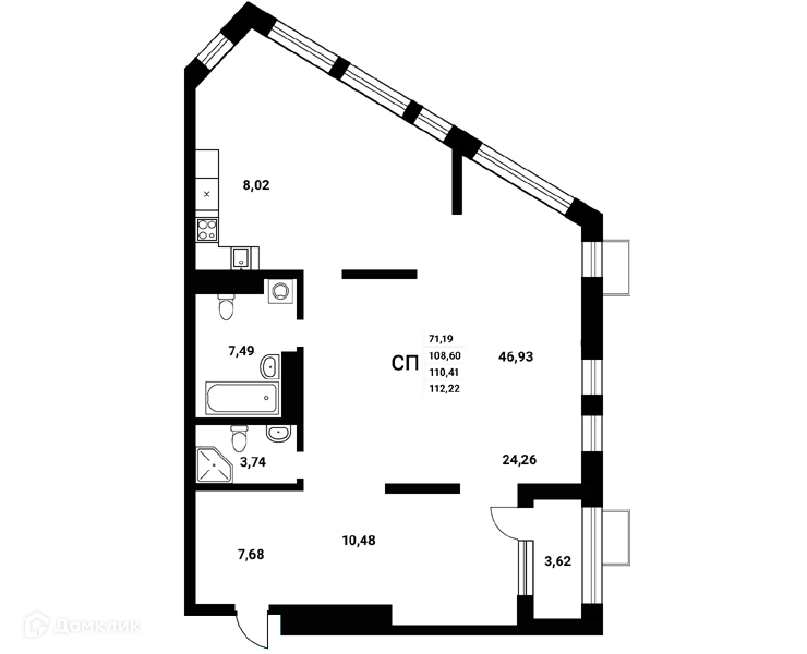 Планировка 1-комн. в ЖК «Z-town»