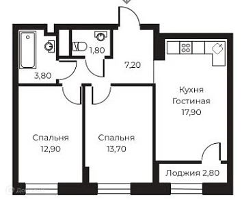 Планировка 2-комн. в ЖК «Пломбир»