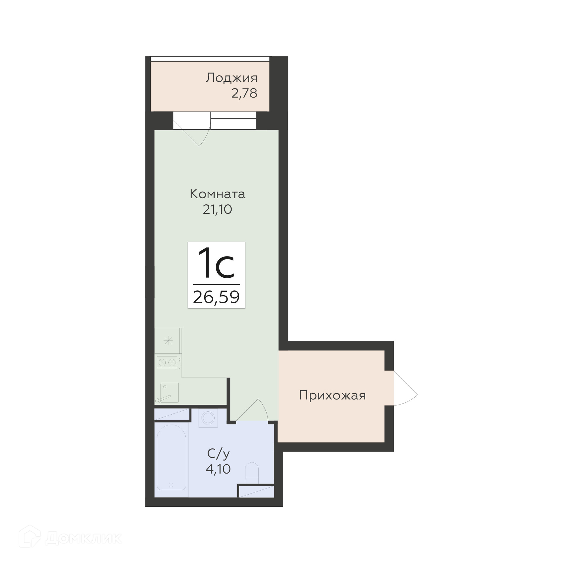 Планировка 1-комн. в ЖК «Авиапарк»