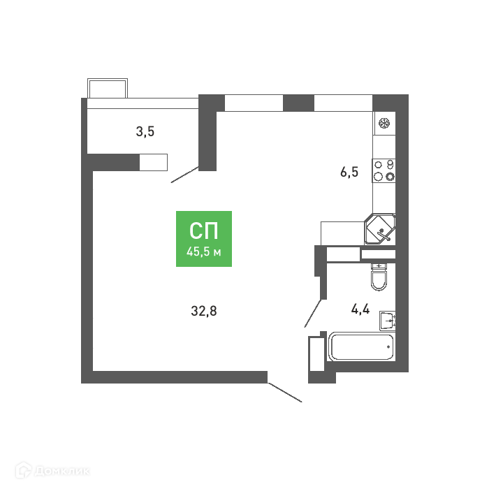 Планировка 1-комн. в ЖК «Ключи-club»