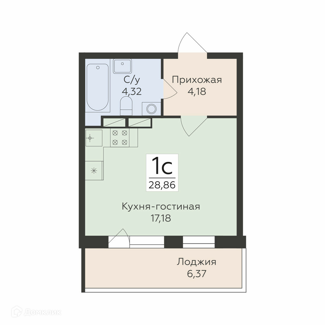Планировка 1-комн. в ЖК «Романовский»