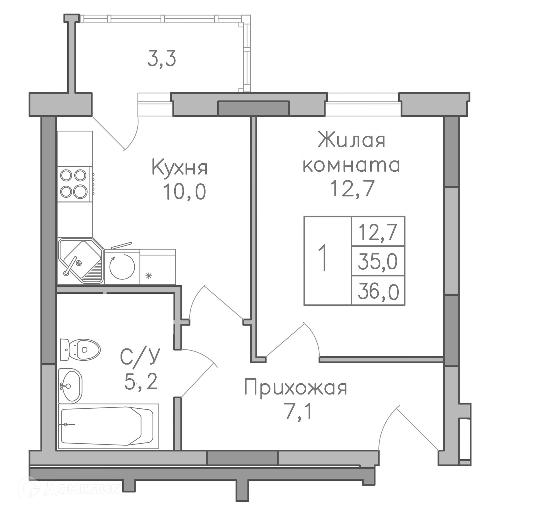 Планировка 1-комн. в ЖК «Поколение»