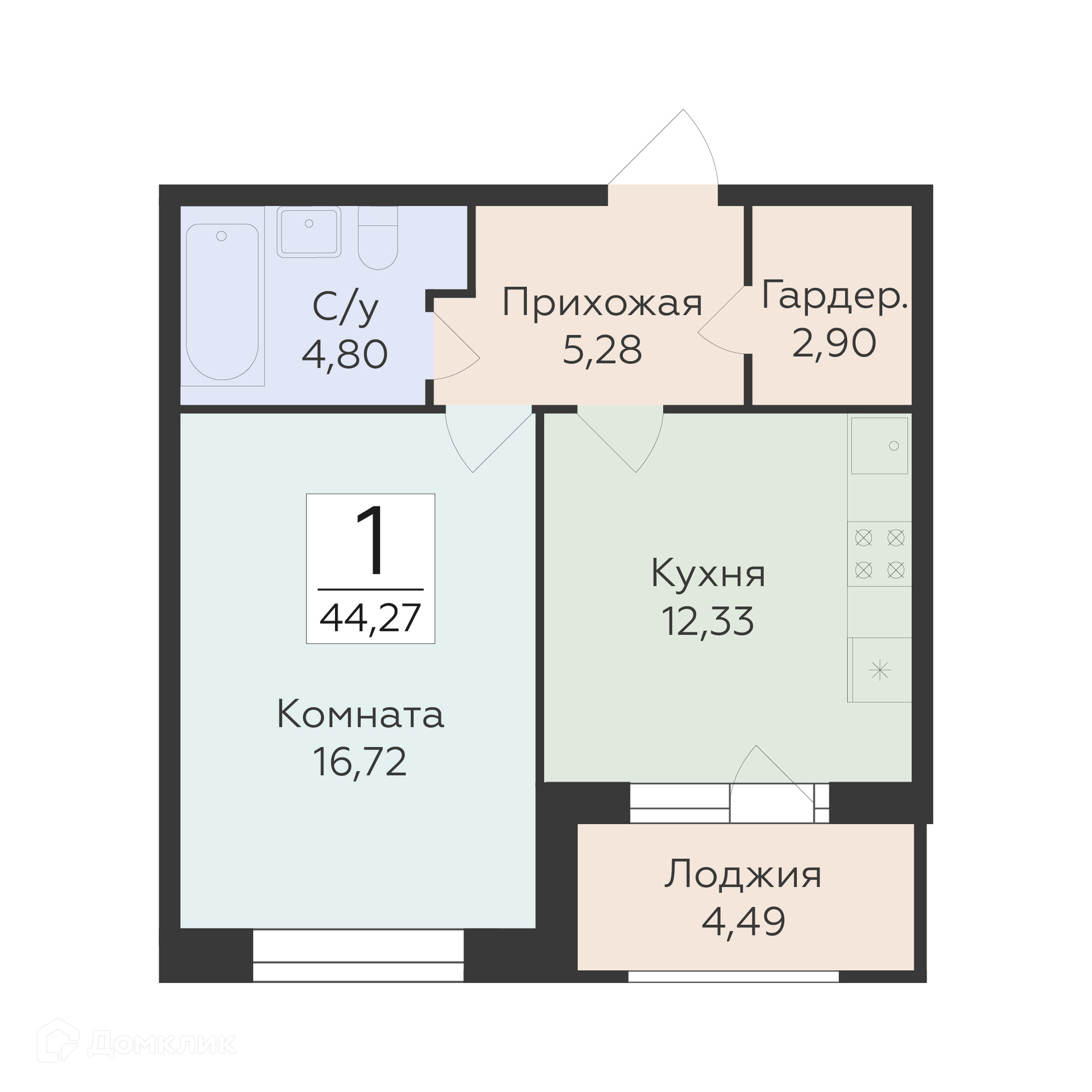 Планировка 1-комн. в ЖК «Суворов-сити 2»