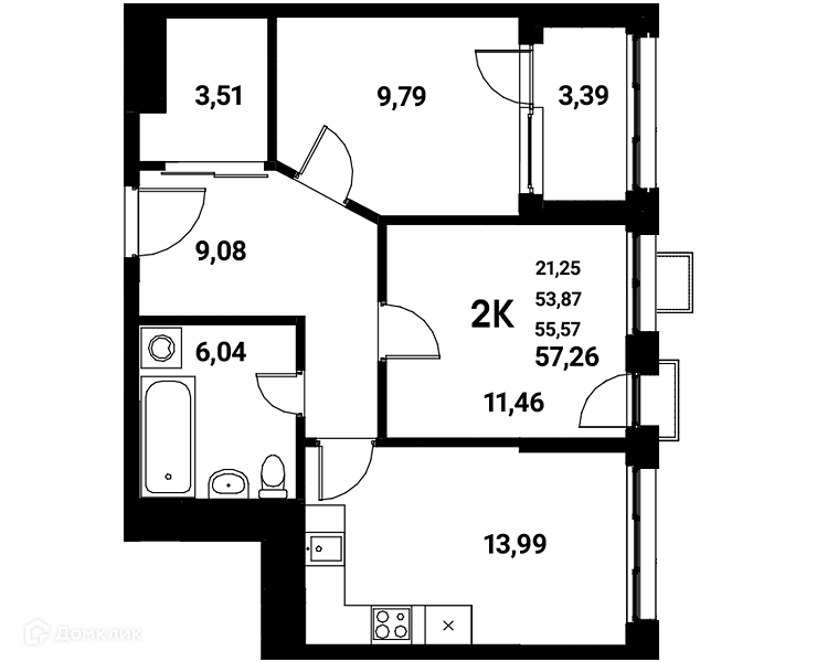 Планировка 2-комн. в ЖК «Z-town»