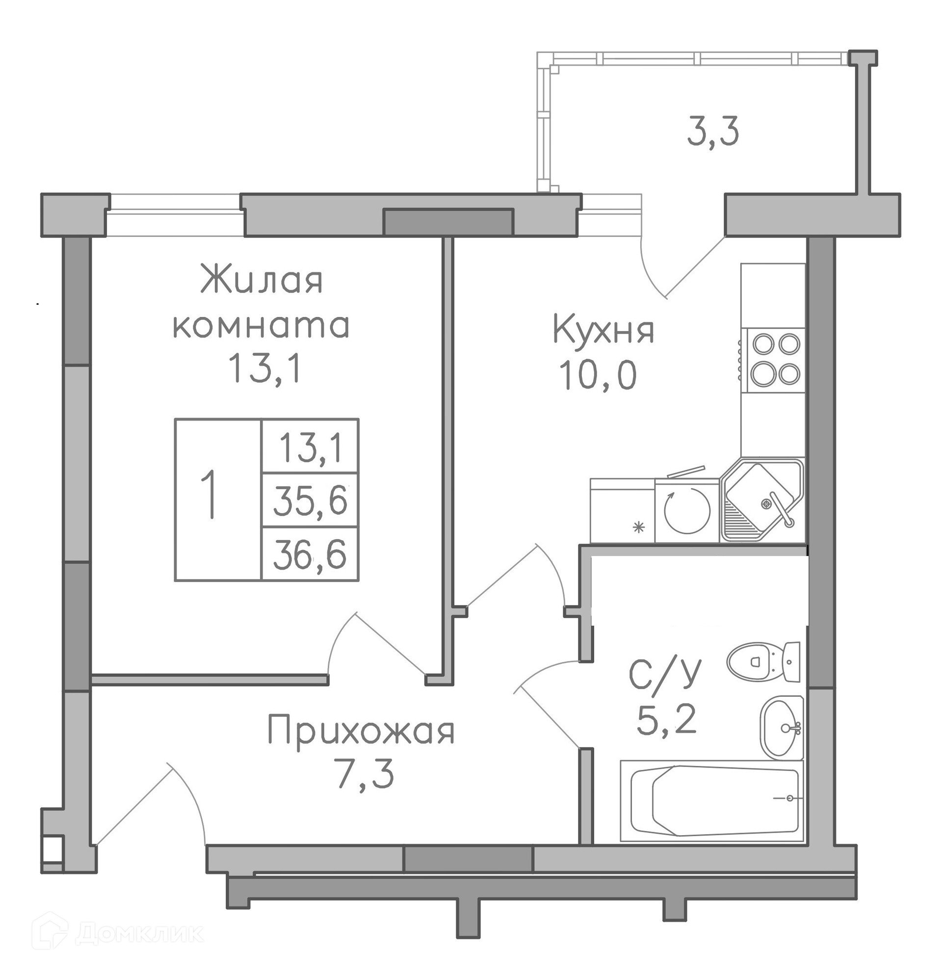 Планировка 1-комн. в ЖК «Поколение»