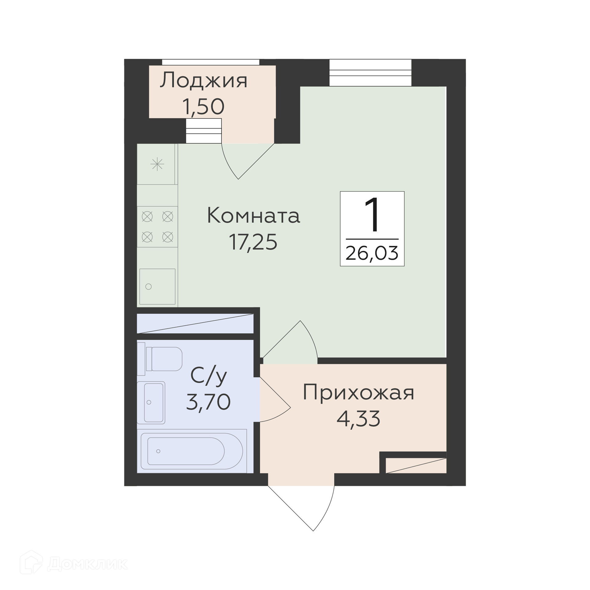 Планировка 1-комн. в ЖК «Аэро Сити»