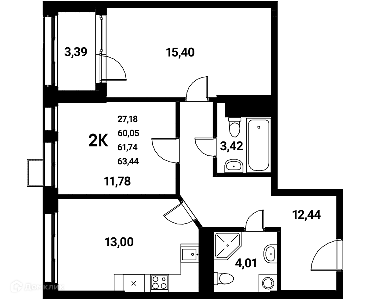 Планировка 2-комн. в ЖК «Z-town»