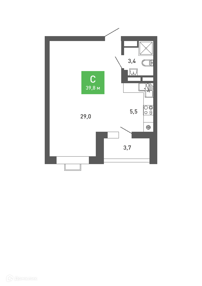 Планировка Студия в ЖК «Ключи-club»
