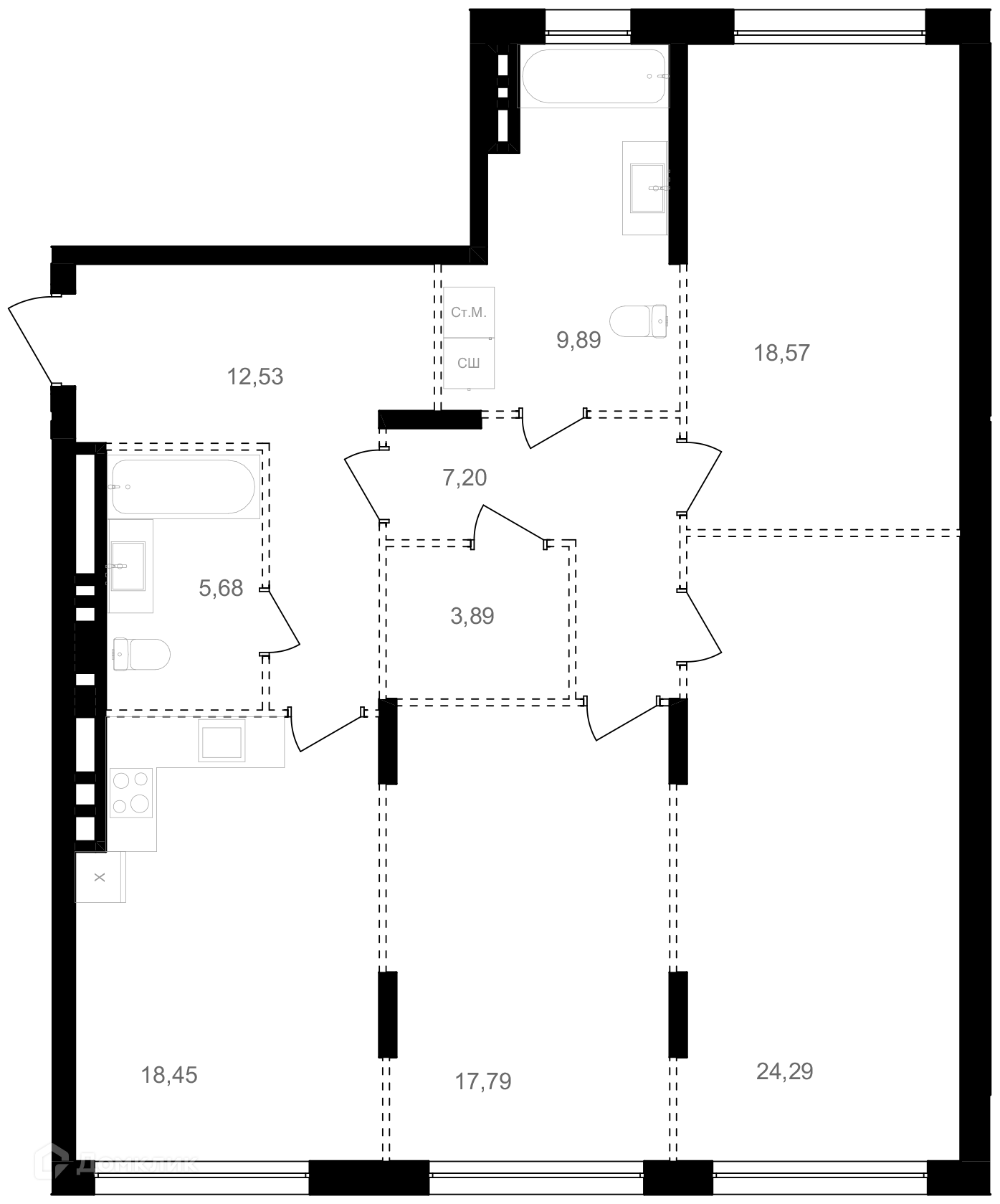 Планировка 3-комн. в ЖК «Клубный дом О4»