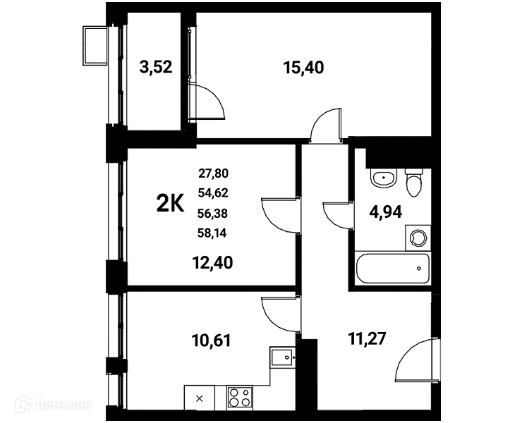 Планировка 2-комн. в ЖК «Z-town»
