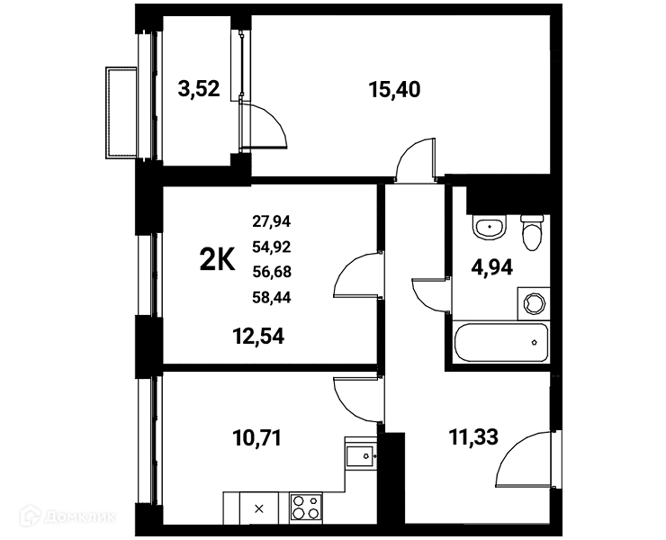 Планировка 2-комн. в ЖК «Z-town»