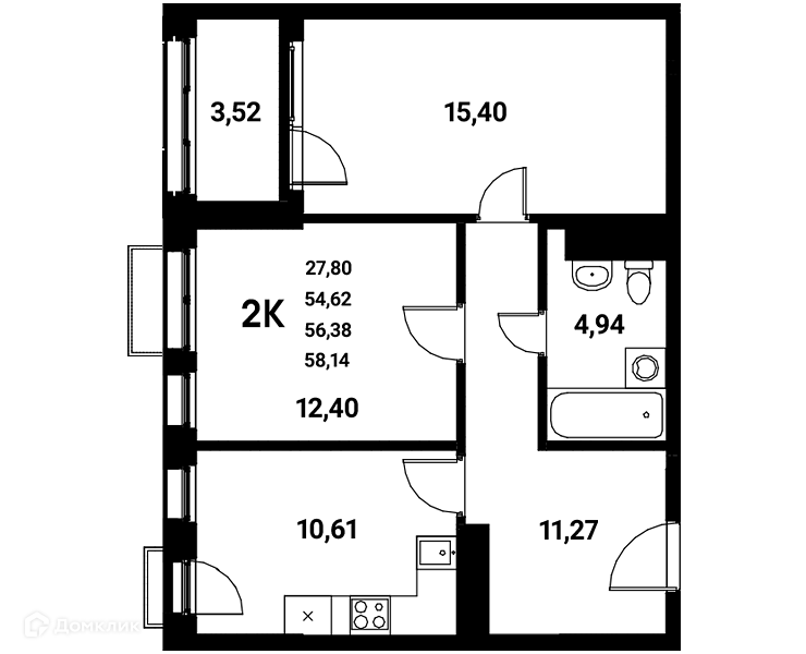 Планировка 2-комн. в ЖК «Z-town»