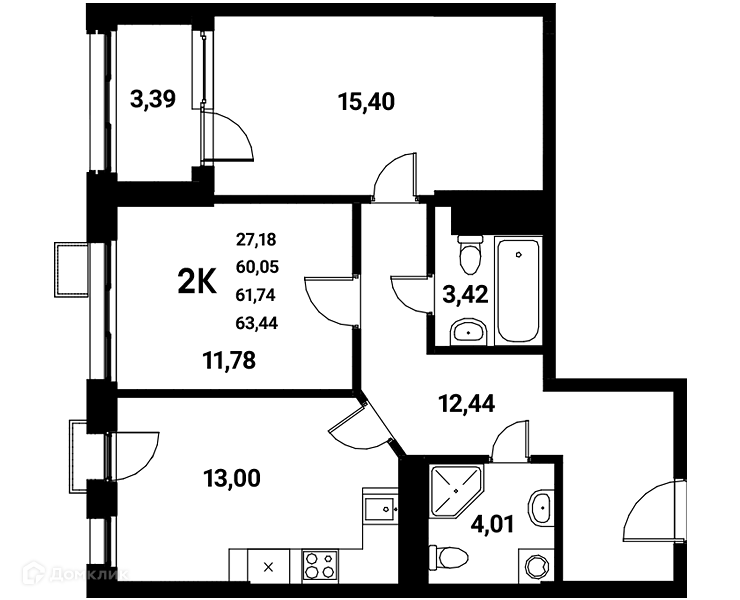 Планировка 2-комн. в ЖК «Z-town»